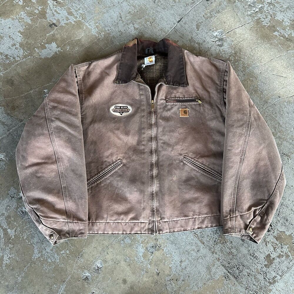 Vintage Carhartt Faded Brown Blanket Lined Detroit Jacket fits XL/XXL Grunge